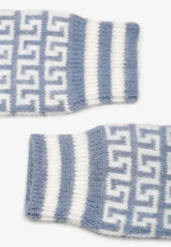 Niebieskie Rękawiczki z Wełną o Fasonie Bez Palców z Geometrycznym Wzorem Tosline