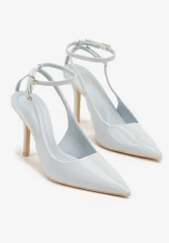 Niebieskie Sandały Lakierowane Vices na Szpilce Typu Slingback Dolenita