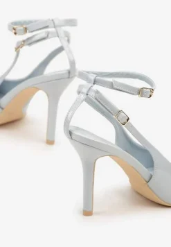 Niebieskie Sandały Lakierowane Vices na Szpilce Typu Slingback Dolenita