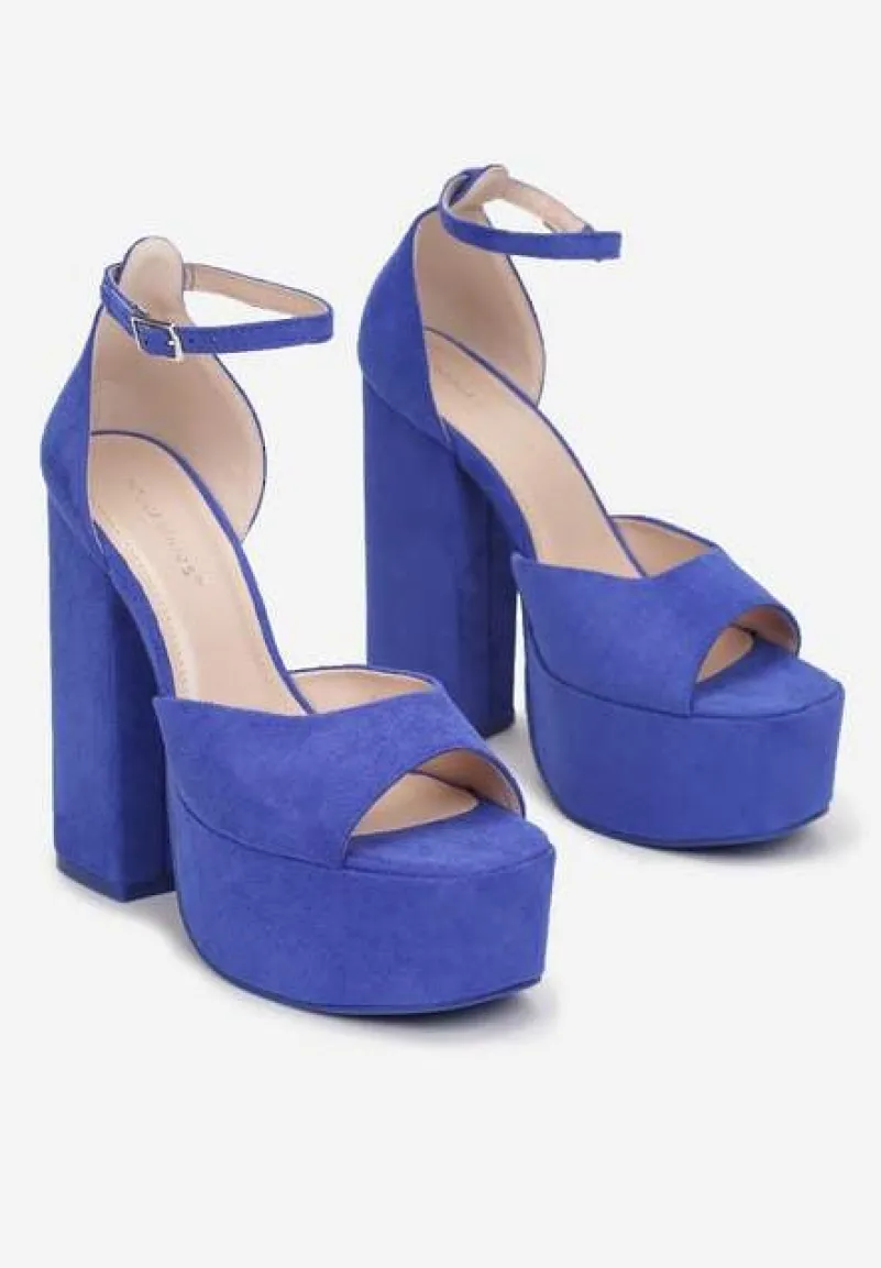 Niebieskie Sandały na Słupku i Platformie z Odkrytym Noskiem Lelna