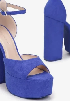 Niebieskie Sandały na Słupku i Platformie z Odkrytym Noskiem Lelna