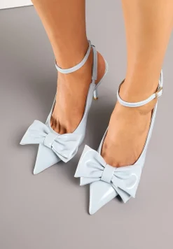 Niebieskie Sandały na Szpilce Vices z Dużą Kokardką Bez Pięty Velozia