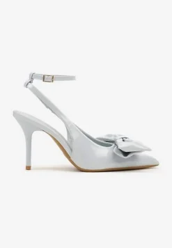 Niebieskie Sandały na Szpilce Vices z Dużą Kokardką Bez Pięty Velozia