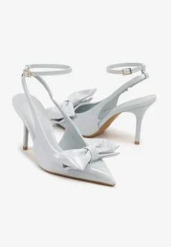 Niebieskie Sandały na Szpilce Vices z Dużą Kokardką Bez Pięty Velozia