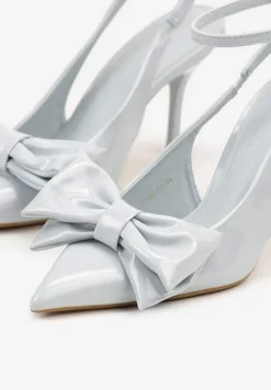 Niebieskie Sandały na Szpilce Vices z Dużą Kokardką Bez Pięty Velozia