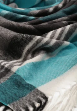 Niebiesko-Biały Kraciasty Szalik z Wiskozy i Bawełny z Frędzlami Relavis