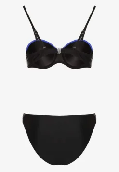 Niebiesko-Czarne Bikini z Metaliczną Nicią Usztywniany Biustonosz i Figi Mitelle