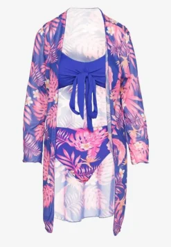 Niebiesko-Różowe Bikini Biustonosz z Wiązaniem i Figi z Dodatkową Siateczkową Narzutką Zarionea