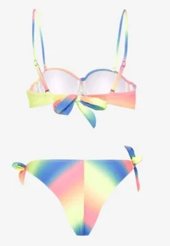 Niebiesko-Żółte Bikini Majtki Typu Figi i Biustonosz z Marszczeniem w Geometryczny Wzór Kinnira