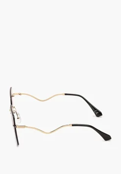 Niebiesko-Złote Okulary Przeciwsłoneczne z Ozdobnie Wygiętymi Oprawkami Cevuna