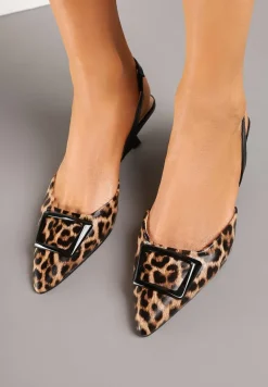 Panterkowe Czółenka na Kaczuszce Slingback Ozdobione Klamrą Korreia