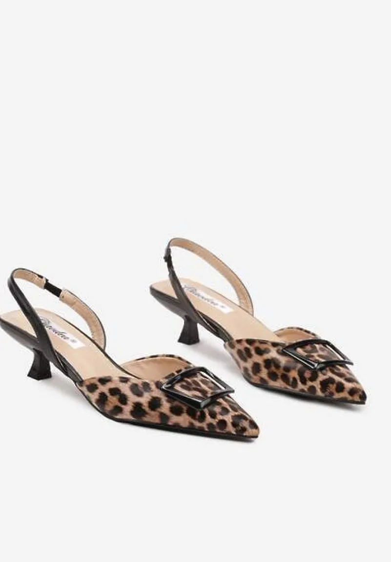 Panterkowe Czółenka na Kaczuszce Slingback Ozdobione Klamrą Korreia