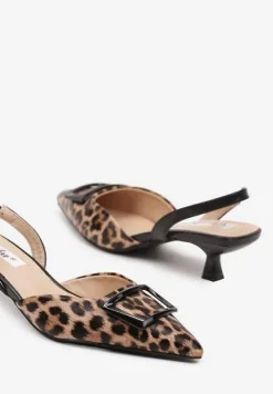 Panterkowe Czółenka na Kaczuszce Slingback Ozdobione Klamrą Korreia