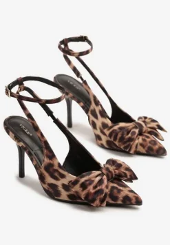 Panterkowe Sandały na Szpilce Vices z Dużą Kokardką Bez Pięty Velozia