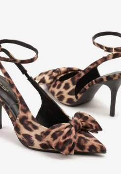 Panterkowe Sandały na Szpilce Vices z Dużą Kokardką Bez Pięty Velozia