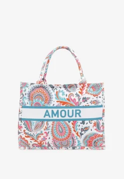 Pomarańczowa Prostokątna Torebka Typu Shopper Zdobiona Ornamentalnym Wzorem Alirielle