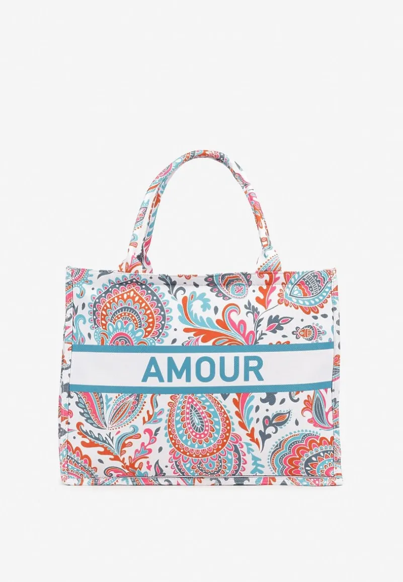 Pomarańczowa Prostokątna Torebka Typu Shopper Zdobiona Ornamentalnym Wzorem Alirielle