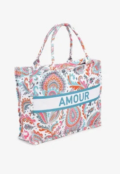 Pomarańczowa Prostokątna Torebka Typu Shopper Zdobiona Ornamentalnym Wzorem Alirielle