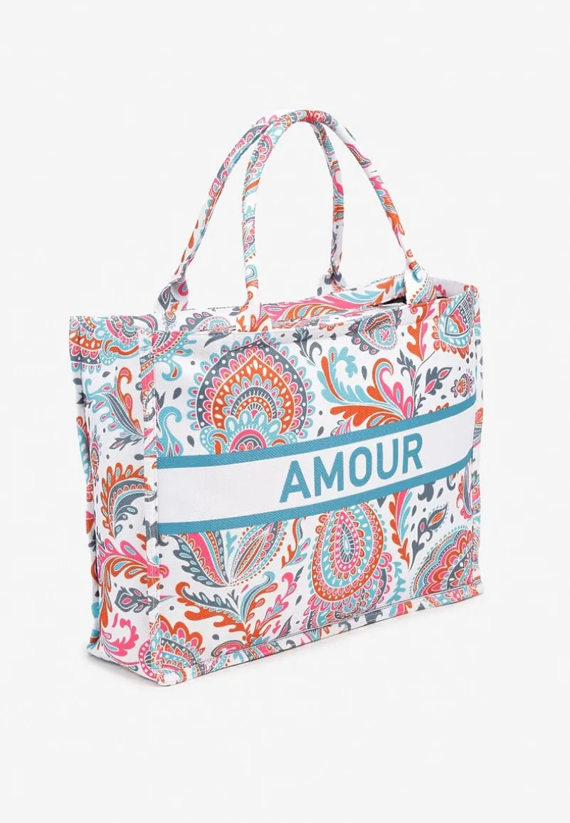 Pomarańczowa Prostokątna Torebka Typu Shopper Zdobiona Ornamentalnym Wzorem Alirielle