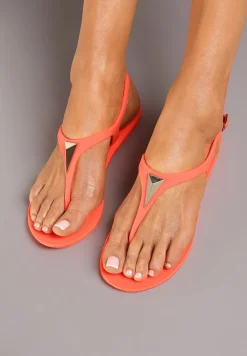 Pomarańczowe Płaskie Sandały w Stylu Japonek Zapinane na Sprzączkę z Aplikacją Abirena