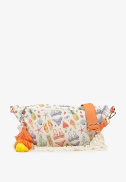 Pomarańczowo-Beżowa Nerka z Dodatkową Kieszonką Wewnątrz Ozdobiona Frędzlami Humubia