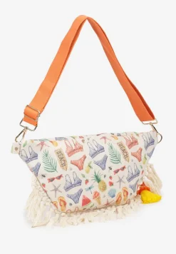 Pomarańczowo-Beżowa Nerka z Dodatkową Kieszonką Wewnątrz Ozdobiona Frędzlami Humubia