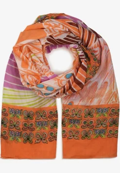 Pomarańczowy Szalik w Stylu Apaszki z Bawełny z Motylami Geniosa