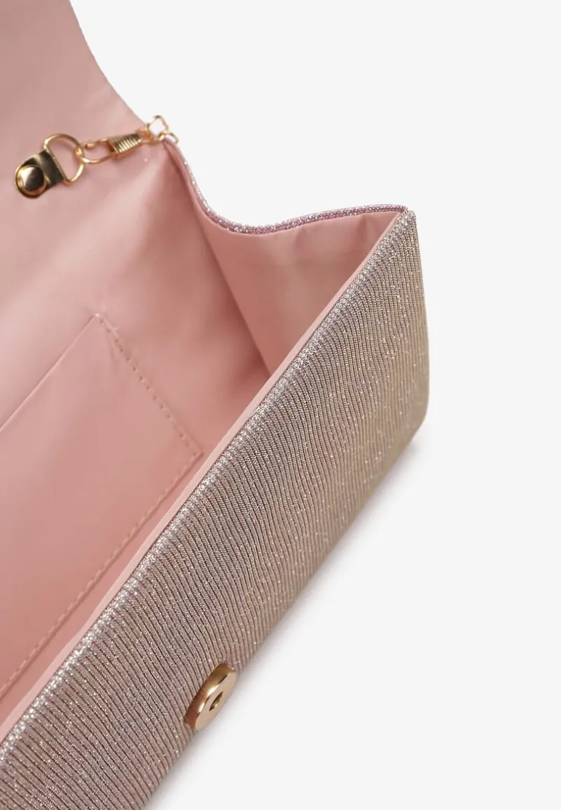 Różowa Brokatowa Torebka Kopertówka z Łańcuszkiem Messera