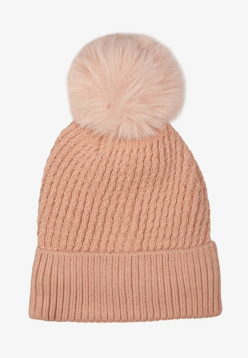 Różowa Czapka Dzianinowa z Ozdobnym Pomponem Grisell