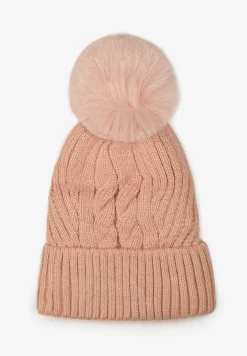 Różowa Czapka Ozdobiona Splotem i Pomponem Zakitia