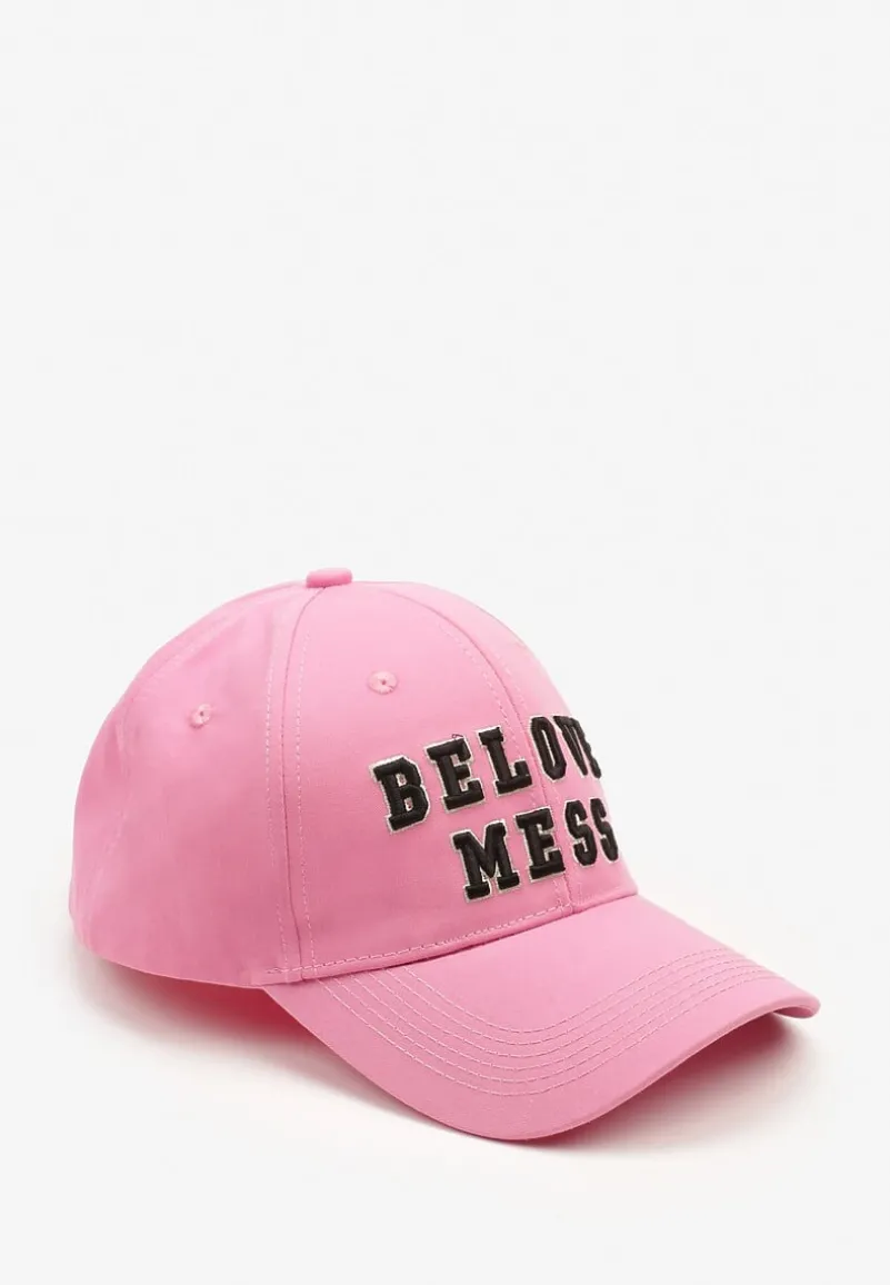 Różowa Czapka z Bawełny z Daszkiem i Napisem Mirazi