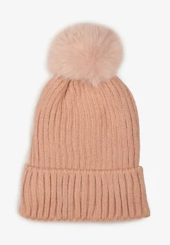 Różowa Czapka z Dzianinowego Materiału Ozdobiona Puszystym Pomponem Lilinde