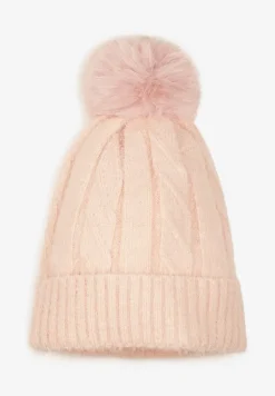 Różowa Czapka Zdobiona Warkoczowym Splotem i Pomponem Etarinna