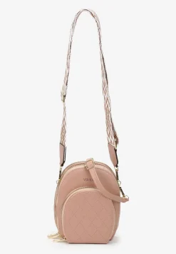 Różowa Jednolita mała Torebka z Imitacji Skóry Dwukomorowa Mafeli