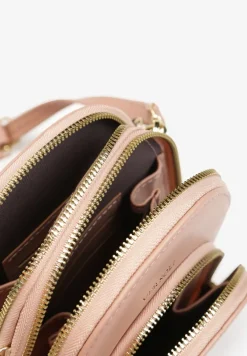 Różowa Jednolita mała Torebka z Imitacji Skóry Dwukomorowa Mafeli