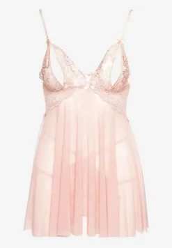 Różowa Koszula Nocna z Koronkowymi Wstawkami na Ramiączkach ze Stringami Rellissa