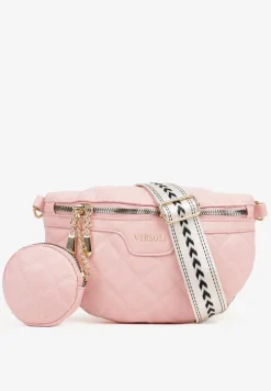 Różowa Nerka Tłoczona Ozdobiona z Portmonetką i Napisem Ananne