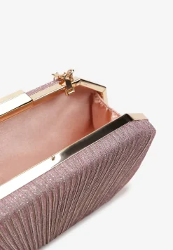 Różowa Owalna Torebka Ozdobiona Brokatem z Retro Zatrzaskiem Traorra