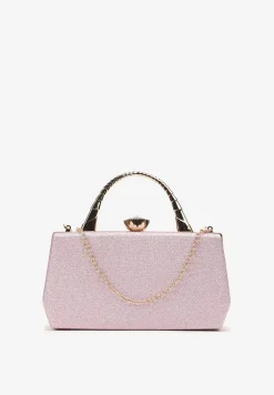 Różowa Połyskująca Torebka Kopertówka z Rączką Bronna