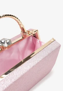 Różowa Połyskująca Torebka Kopertówka z Rączką Bronna