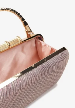 Różowa Połyskująca Torebka Kopertówka z Łańcuszkiem Bouffa