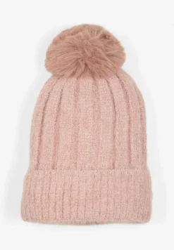 Różowa Prążkowana Czapka Ozdobiona Pomponem Vamilora