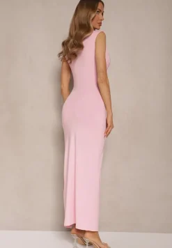 Różowa Sukienka Koktajlowa Ozdobiona Marszczeniem Novalina