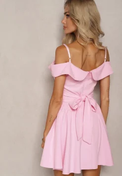 Różowa Sukienka na Ramiączkach z Regulacją z Usztywnionymi Miseczkami Miviora