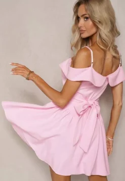 Różowa Sukienka na Ramiączkach z Regulacją z Usztywnionymi Miseczkami Miviora