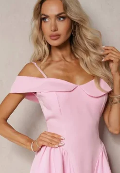 Różowa Sukienka na Ramiączkach z Regulacją z Usztywnionymi Miseczkami Miviora