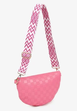 Różowa Tłoczona Nerka z Łańcuszkiem i Dodatkowym Szerokim Paskiem Alisvara