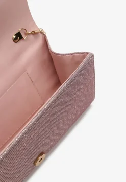 Różowa Torebka Kopertówka z Połyskiem Ozdobnie Marszczona Arutha