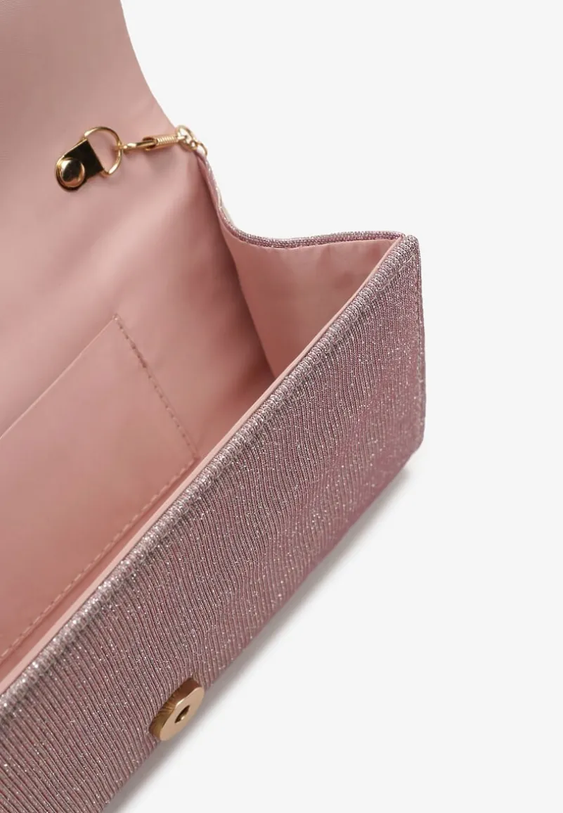 Różowa Torebka Kopertówka z Połyskiem Ozdobnie Marszczona Arutha