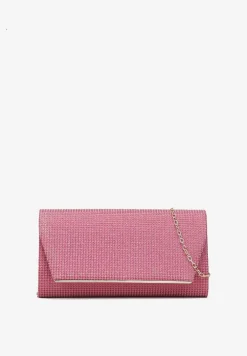 Różowa Torebka Kopertówka z Brokatem i Ozdobną Klapą na Magnes Sillema